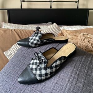 Talbots Black and White Plaid Mules with Dainty Black Bow — Women’s 8
